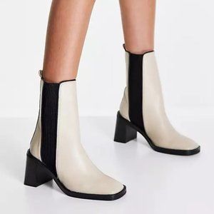 ASOS heeled leather square toe chelsea boots in off white - UK 7/US 8.5